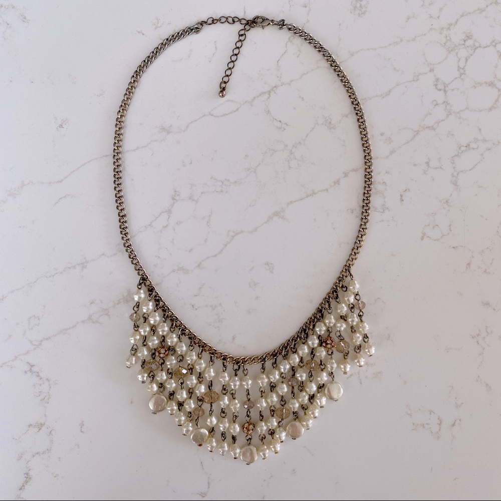beaded statement necklace; fringe / bib style